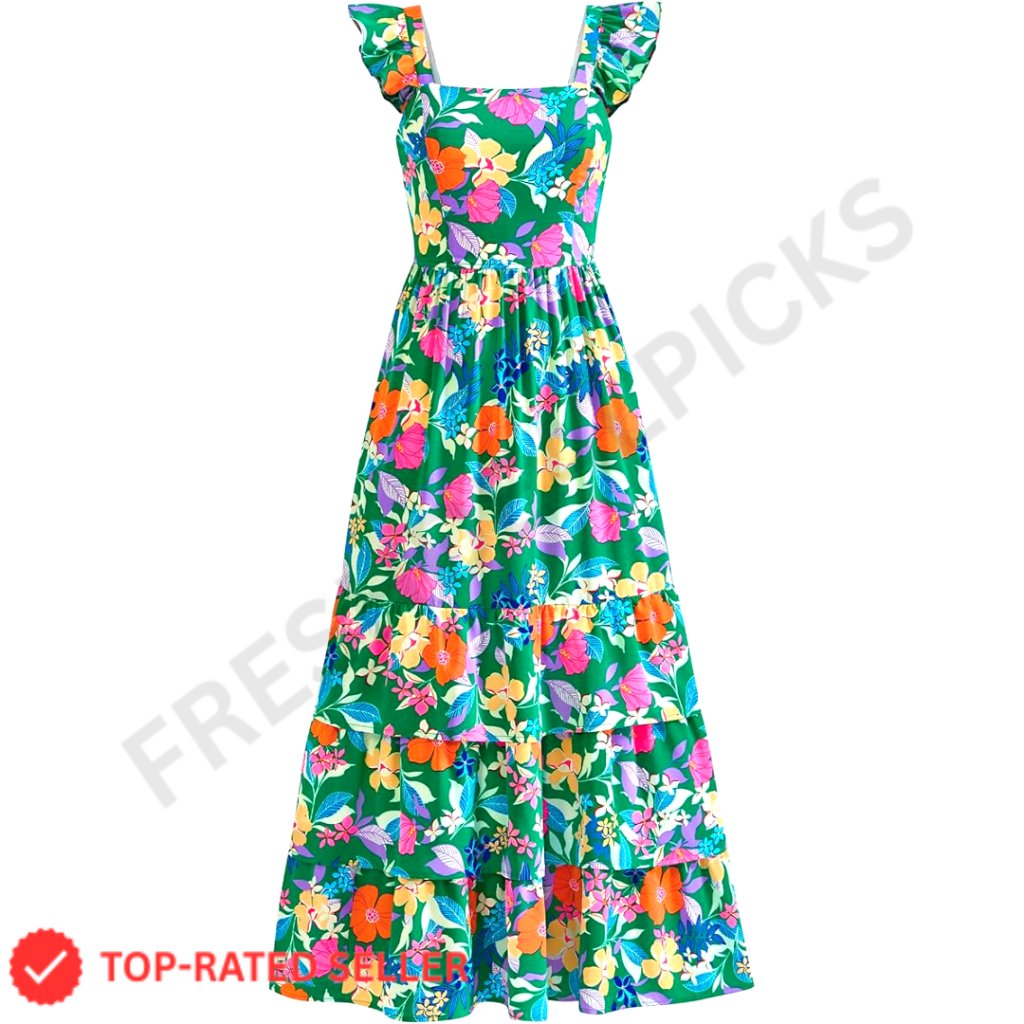 Boho Maxi Dress With Pockets Ruffle Smocked A-Line Casual Summer Floral